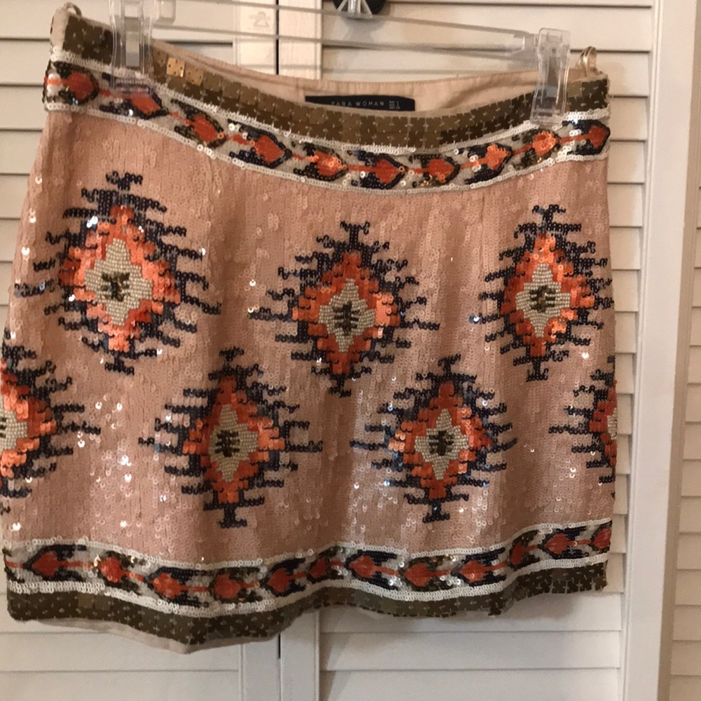 Zara Sequin Embellished Mini Skirt - Pink and Orange